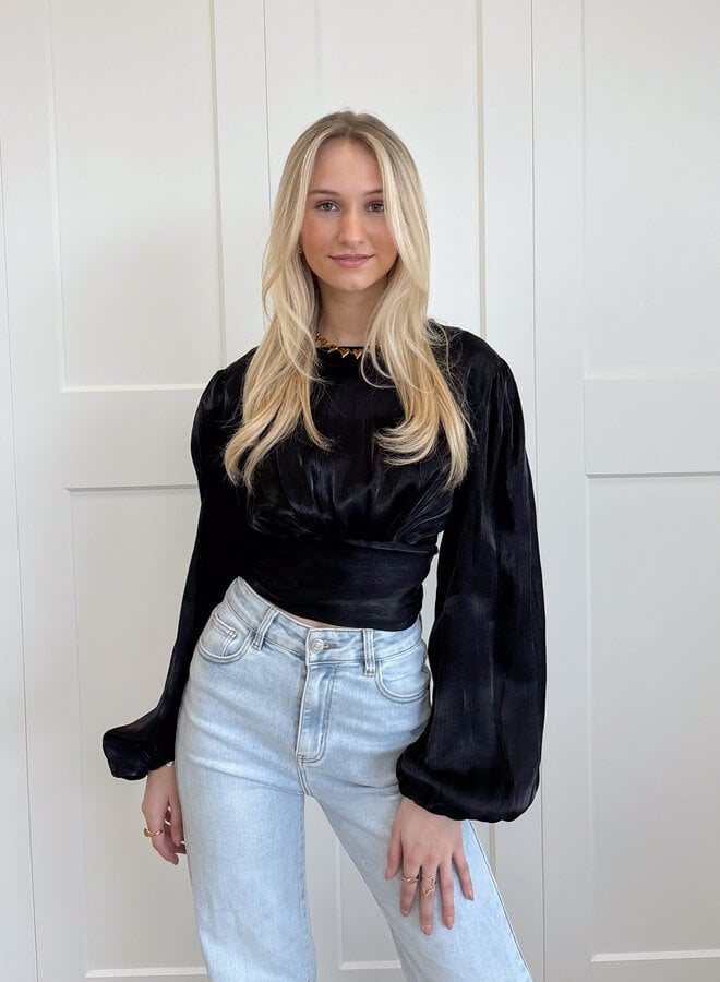 Metallic top Luna zwart