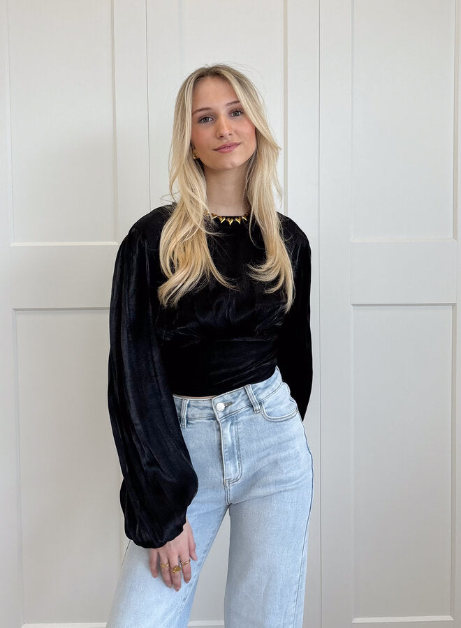 Metallic top Luna zwart