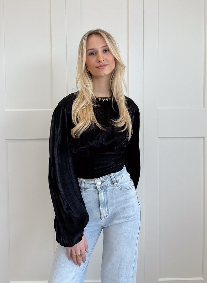 Metallic top Luna zwart