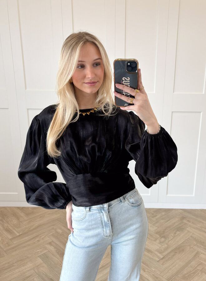 Metallic top Luna zwart