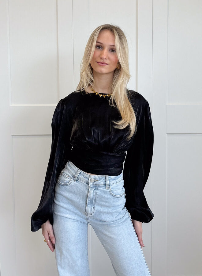 Metallic top Luna zwart